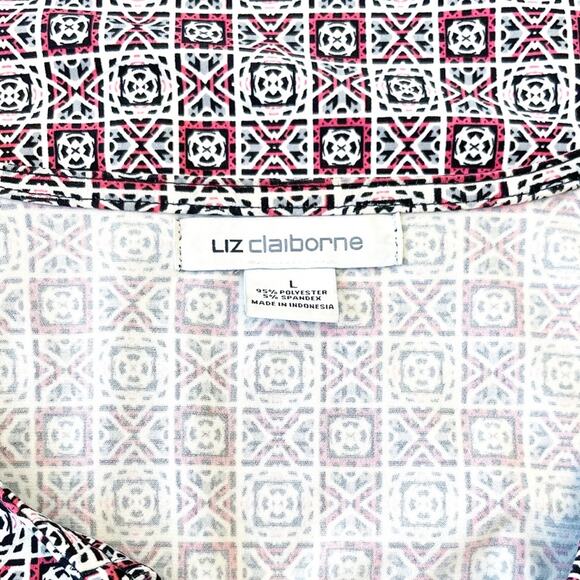 Liz Claiborne geometric print blouse red white black Large EUC - Picture 10 of 13